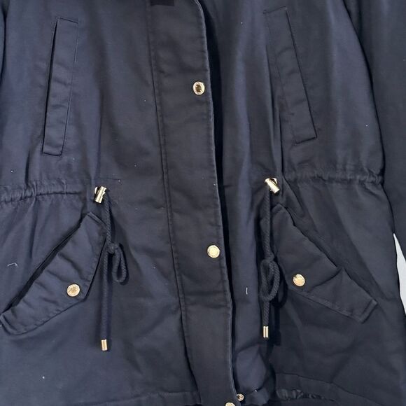 Collection B Juniors' Trendy Hooded Drawstring Waist Anorak Parka Jacket Navy XL - Picture 10 of 12